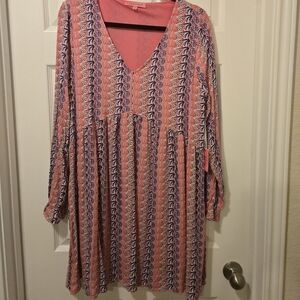 Elegant Pink and Blue Patterned Dress